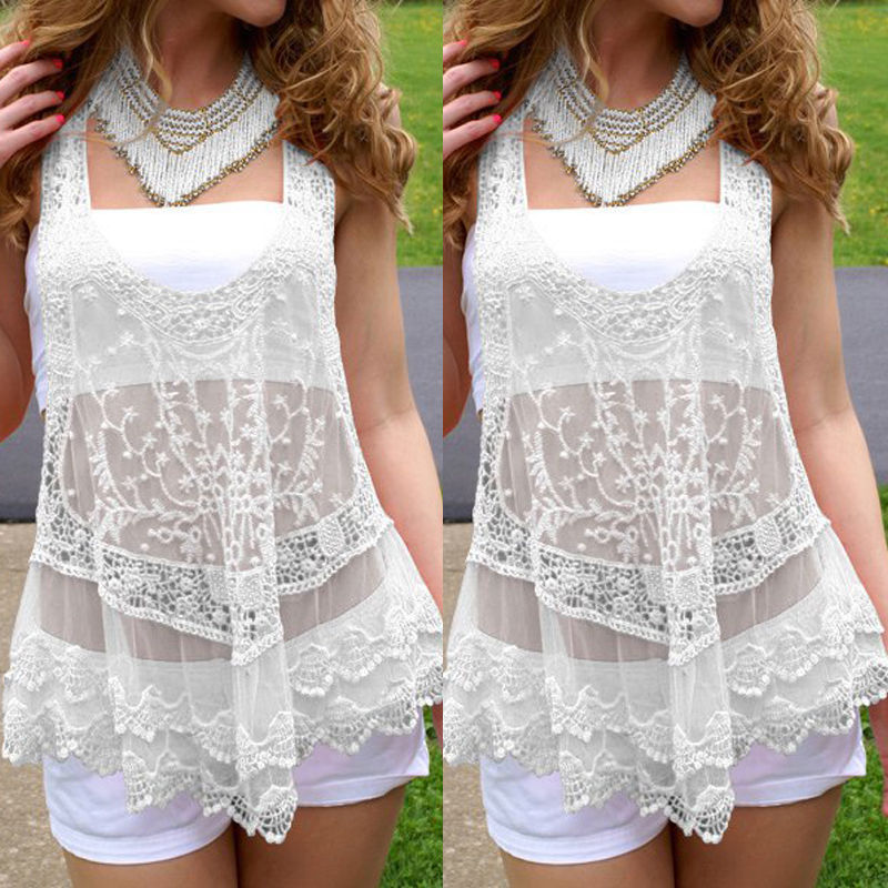 Cover-Ups Suit Lace Crochet Sunshade Beach White Perspective Dress